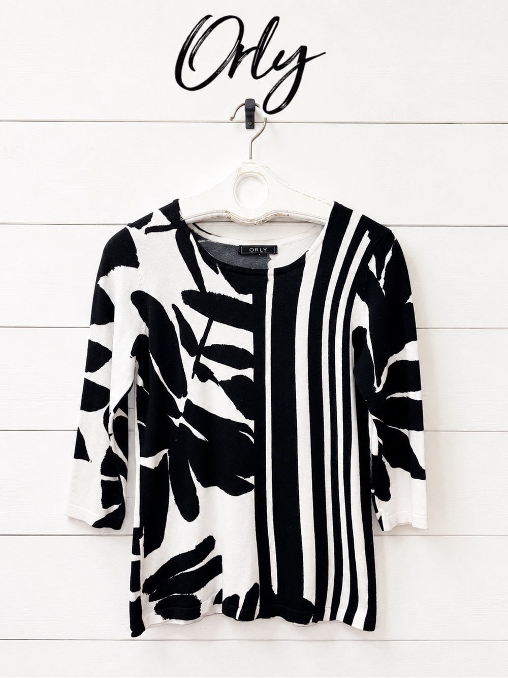 Orly Black & White Abstract Knit Top – Size M/M